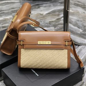 Y.S.L MANHATTAN Shoulder Bag In Raffia and Brown Smooth Leather