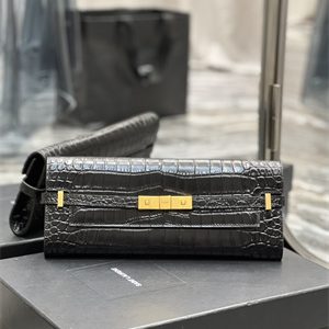 Y.S.L MANHATTAN CLUTCH In Shinny Crocodile Embossed Leather Black Color