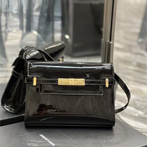 Y.S.L MANHATTAN SMALL Shoulder Bag In Black Patent Leather