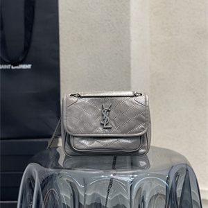 Y.S.L NIKI BABY In Vintage Leather Grey Color