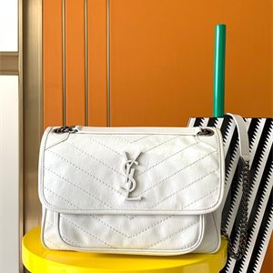 Y.S.L NIKI MEDIUM In Vintage Leather White Color
