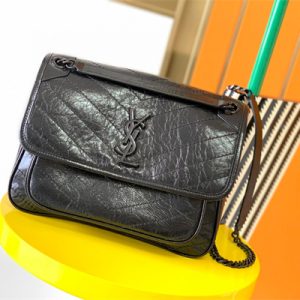 Y.S.L NIKI MEDIUM In Vintage Leather All Black Color