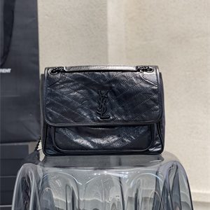 Y.S.L NIKI LARGE In Vintage Leather All Black Color