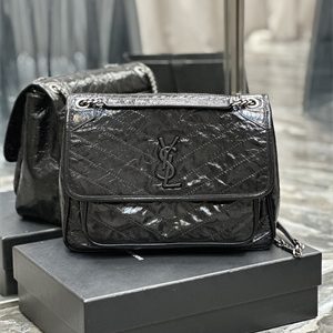 Y.S.L NIKI LARGE In Vintage Leather Black-Silver Color