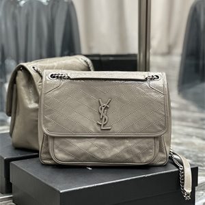Y.S.L NIKI LARGE In Vintage Leather Grey Color