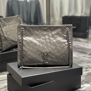 Y.S.L NIKI SHOPPING BAG In Vintage Leather Dk Grey Color