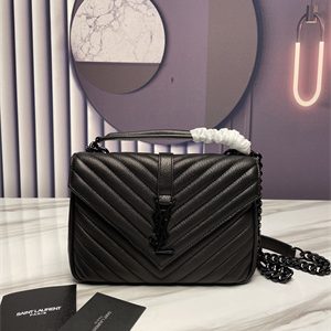 Y.S.L COLLEGE MEDIUM BAG IN QUILTED LEATHER Black Tone Metal Black Color