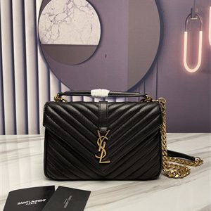 Y.S.L COLLEGE MEDIUM BAG IN QUILTED LEATHER Gold Tone Metal Black Color