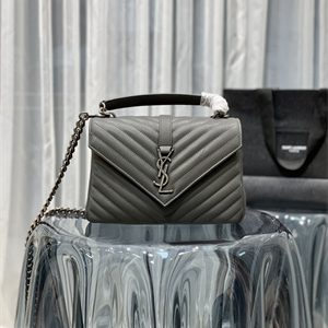 Y.S.L COLLEGE MEDIUM BAG IN QUILTED LEATHER Silver Tone Metal Grey Color