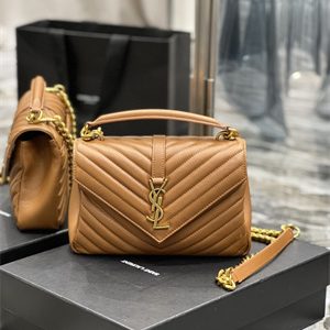 Y.S.L COLLEGE MEDIUM BAG IN QUILTED LEATHER Gold Tone Metal Caramel Color