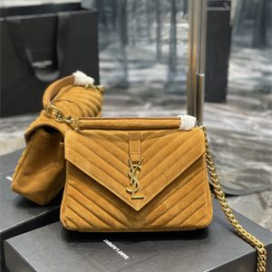 Y.S.L COLLEGE MEDIUM BAG IN QUILTED SUEDE Gold Tone Metal Brown Color