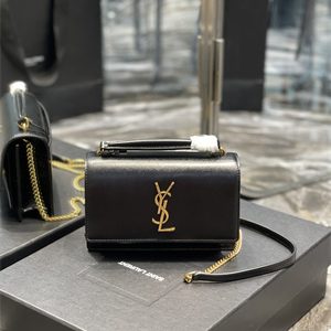 Y.S.L Sunset Chain Wallet In Smooth Leather Gold Tone Metal Black Color