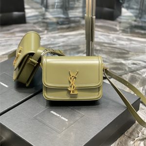 Y.S.L SOLFERINO SMALL SATCHEL IN BOX SAINT LAUREN Gold Tone Metal Olive Green Color