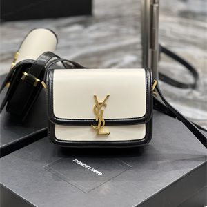Y.S.L SOLFERINO SMALL SATCHEL IN BOX SAINT LAUREN Gold Tone Metal White/Black Color