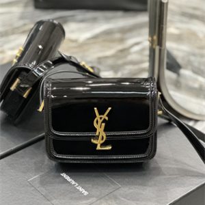 Y.S.L SOLFERINO SMALL SATCHEL IN Patent Leather Gold Tone Metal Black Color
