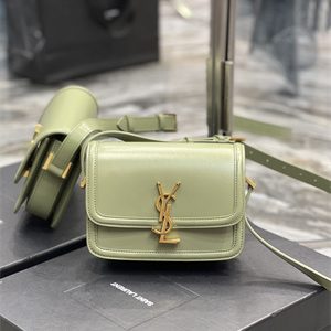 Y.S.L SOLFERINO SMALL SATCHEL IN BOX SAINT LAUREN Gold Tone Metal Avocado Green Color