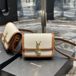 Y.S.L SOLFERINO SMALL SATCHEL IN Cotton Canvas and Leather Gold Tone Metal