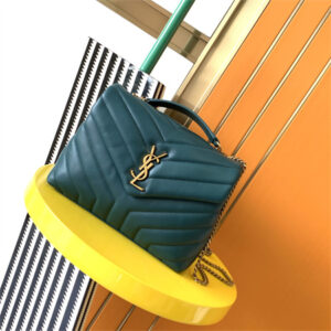 Y.S.L LOULOU SMALL In Turquoise Green Quilted Calfskin Leather Gold Tone Metal