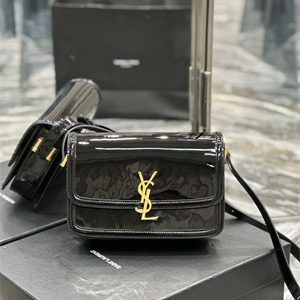 Y.S.L SOLFERINO MEDIUM SATCHEL IN PATENT Leather Gold Tone Metal Black Color