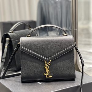 Y.S.L CASSANDRA MEDIUM TOP HANDLE BAG IN DE POUDRE EMBOSSED LEATHER Gold Tone Metal Black Color