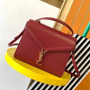 Y.S.L CASSANDRA MEDIUM TOP HANDLE BAG IN BOX SAINT LAUREN Gold Tone Metal Burgundy Color