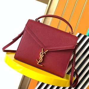 Y.S.L CASSANDRA MEDIUM TOP HANDLE BAG IN DE POUDRE EMBOSSED LEATHER Gold Tone Metal Burgundy Color