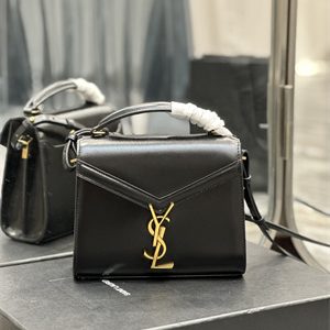 Y.S.L CASSANDRA MINI TOP HANDLE BAG IN BOX SAINT LAUREN Gold Tone Metal Black Color