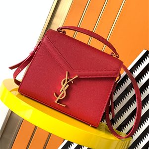 Y.S.L CASSANDRA MINI TOP HANDLE BAG IN DE POUDRE EMBOSSED LEATHER Gold Tone Metal Red Color
