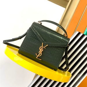 Y.S.L CASSANDRA MINI TOP HANDLE BAG IN CROCODILE EMBOSSED LEATHER Gold Tone Metal Green Color