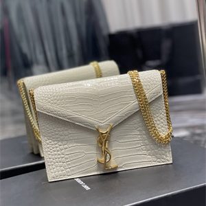 Y.S.L CASSANDRA CHAIN BAG IN CROCODILE EMBOSSED LEATHER Gold Tone Metal White Color