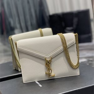 Y.S.L CASSANDRA CHAIN BAG IN DE POUDRE EMBOSSED LEATHER Gold Tone Metal White Color