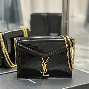 Y.S.L CASSANDRA CHAIN BAG IN PATENT LEATHER Gold Tone Metal Black Color