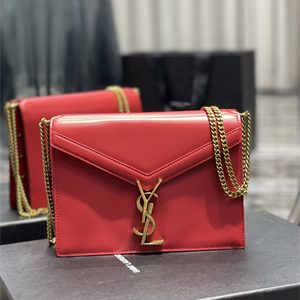 Y.S.L CASSANDRA CHAIN BAG IN BOX SAINT LAUREN Gold Tone Metal Red Color