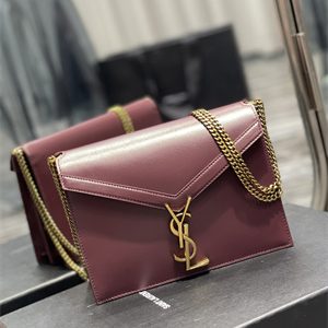 Y.S.L CASSANDRA CHAIN BAG IN BOX SAINT LAUREN Gold Tone Metal Burgundy Color