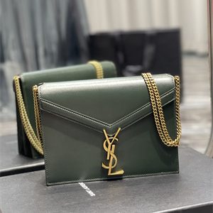 Y.S.L CASSANDRA CHAIN BAG IN BOX SAINT LAUREN Gold Tone Metal Green Color