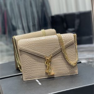 Y.S.L CASSANDRA CHAIN BAG IN CROCODILE EMBOSSED LEATHER Gold Tone Metal Beige Color