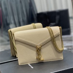 Y.S.L CASSANDRA CHAIN BAG IN DE POUDRE EMBOSSED LEATHER Gold Tone Metal Beige Color