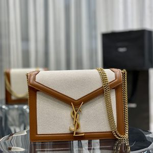 Y.S.L CASSANDRA CHAIN BAG IN Cotton Canvas and Leather Gold Tone Metal