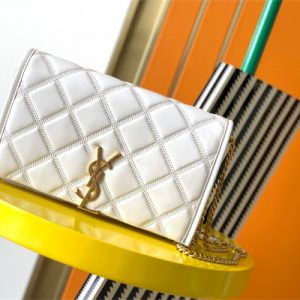 Y.S.L BECKY CHAIN WALLET IN White QUILTED LAMBSKIN Gold Tone Metal