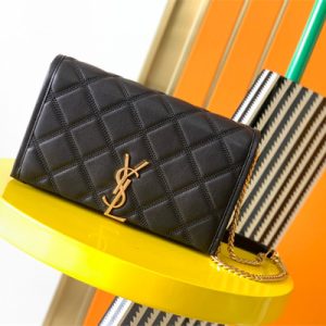 Y.S.L BECKY CHAIN WALLET  IN Black QUILTED LAMBSKIN Gold Tone Metal