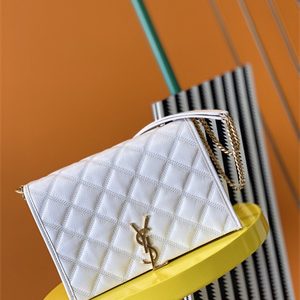 Y.S.L BECKY SMALL CHAIN BAG IN White QUILTED LAMBSKIN Gold Tone Metal