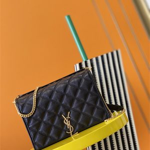 Y.S.L BECKY SMALL CHAIN BAG IN Black QUILTED LAMBSKIN Gold Tone Metal