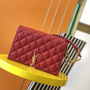 Y.S.L BECKY SMALL CHAIN BAG IN Red QUILTED LAMBSKIN Gold Tone Metal