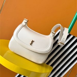 Y.S.L CHARLIE MEDIUM SHOULDER BAG White Smooth Leather Gold Tone Metal