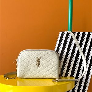 Y.S.L GABBY ZIPPED POUCH IN QUILTED LAMBSKIN White Color Gold Tone Metal