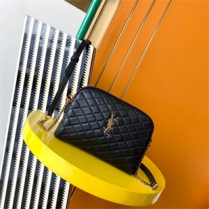 Y.S.L GABBY ZIPPED POUCH IN QUILTED LAMBSKIN Black Color Gold Tone Metal