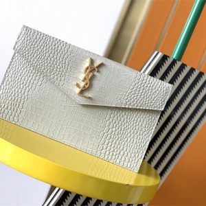 Y.S.L UPTOWN POUCH IN CROCODILE EMBOSSED LEATHER White Color Gold Tone Metal