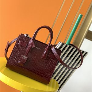 Y.S.L SAC DE JOUR NANO In Burgundy Crocodile Embossed Leather Silver Tone Metal