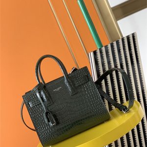 Y.S.L SAC DE JOUR NANO In Dk Green Crocodile Embossed Leather Silver Tone Metal