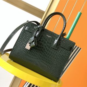 Y.S.L SAC DE JOUR BABY In Dk Green Corcodile Embossed Leather Silver Tone Metal